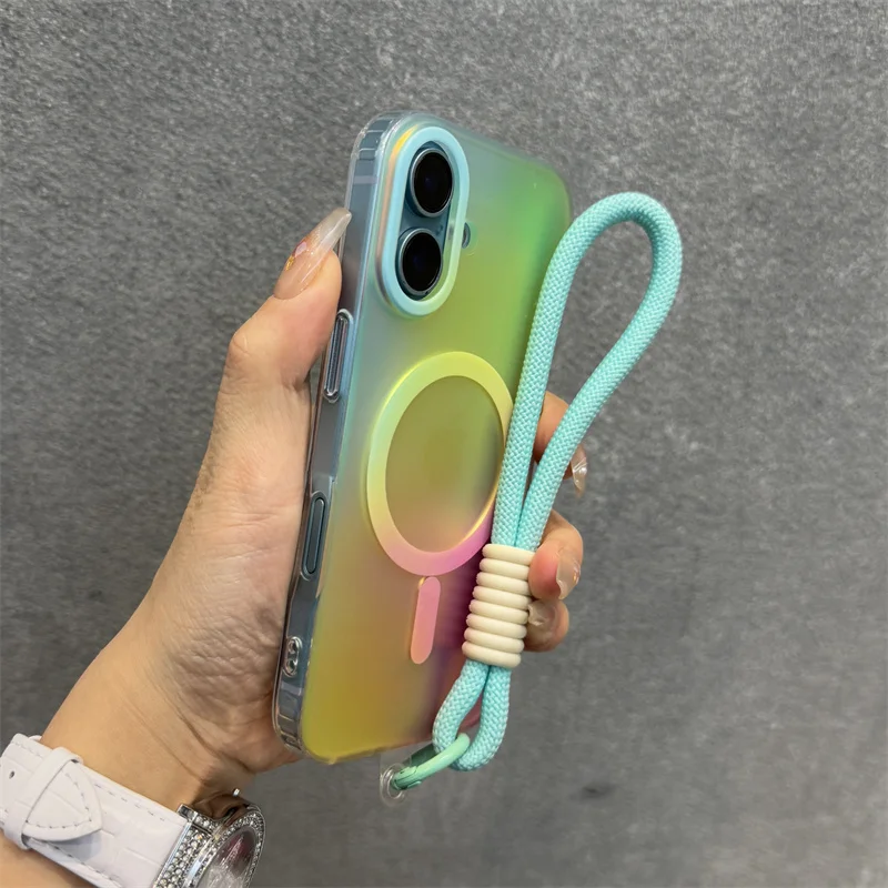 Ink Clashing Colours Chameleon for Magsafe Lanyard Case for iPhone 16 Pro 15 14 16 Pro Max 13 Magnetic Shockproof Soft Cover