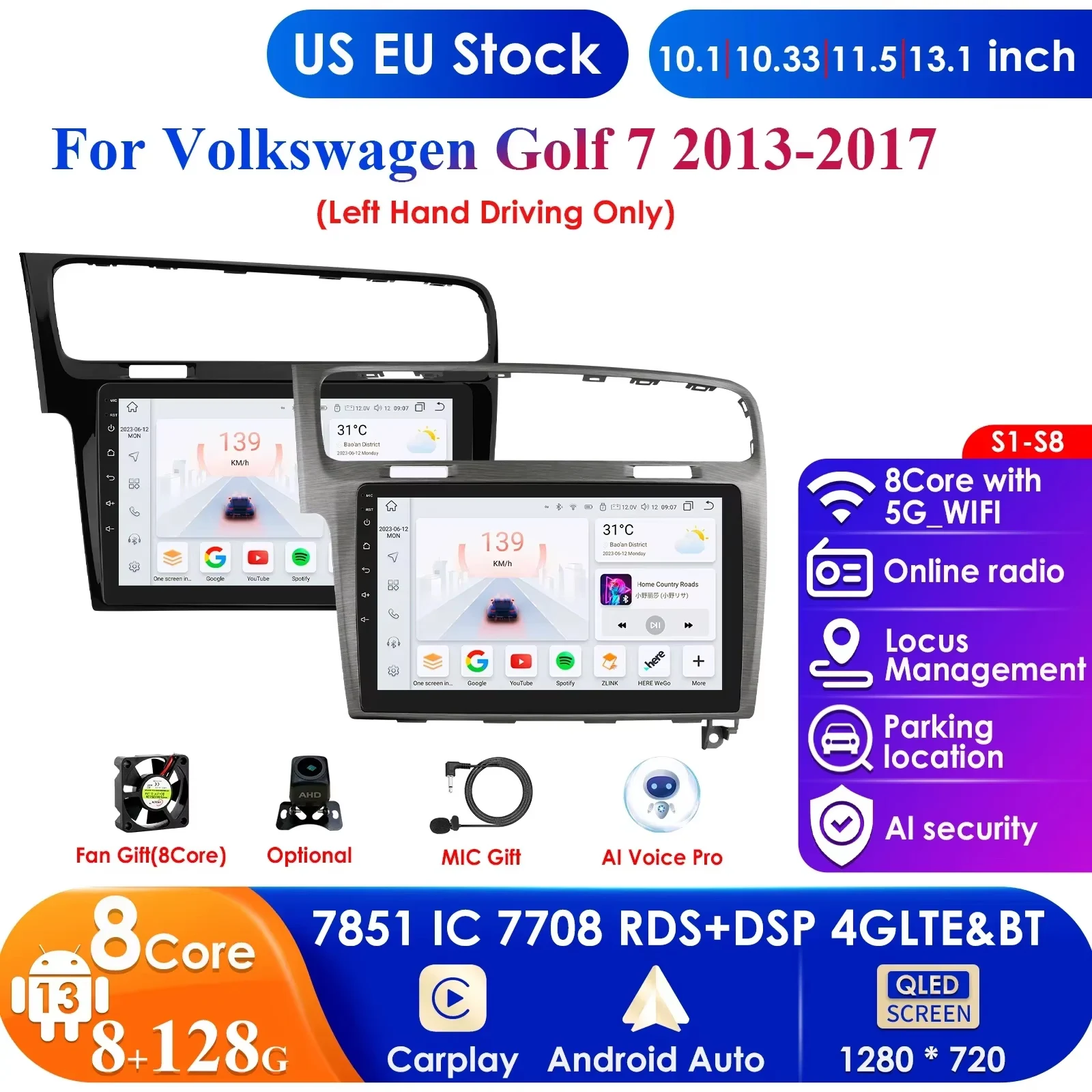 

Hizpo 10.1 Carplay 4G 2 Din Android 13 Car Radio for Volkswagen Golf 7 2013 - 2017 Black Grey Video Player GPS DSP Autoradio RDS