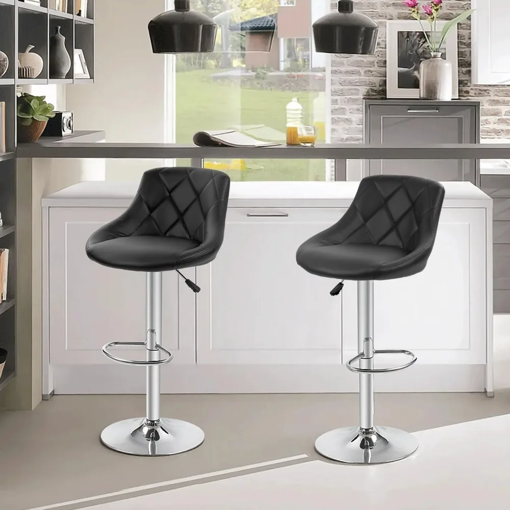 Bar Stools Set of 2,Modern PU Leather,Armless with Backrest Swivel Bar Stools,Height Adjustable,Kitchen Stools