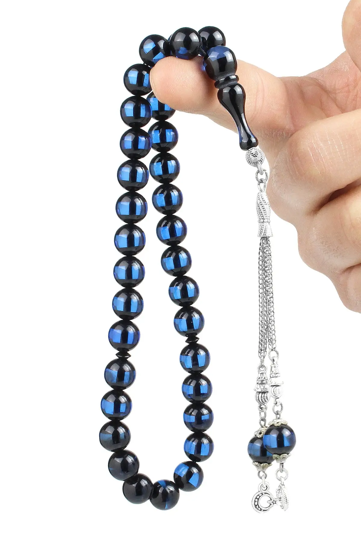 Navy blue Sphere Cut Vernier Powder Amber Prayer Beads 160012