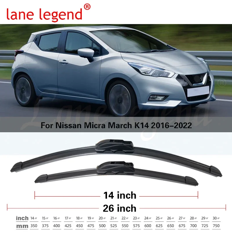 Car Front Wiper Blades For Nissan Micra March K14 2016 2017 2018 2019 2020 2021 2022 Windscreen Windshield Brushes Accessories