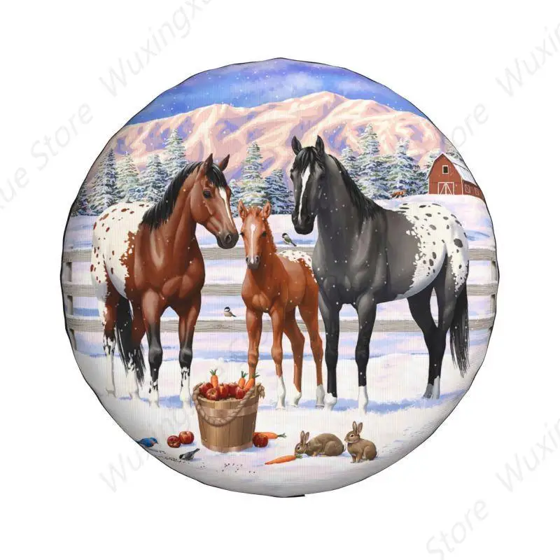 Custom Appaloosa Horses In Winter Spare Tire Cover for Prado Pajero Jeep Farmhouse Animal 4WD 4x4 RV Car Wheel Protectors