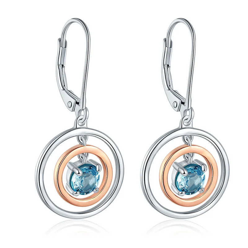 

Natural Sky Blue Topaz Solid 925 Sterling Silver Rose Gold Drop Dangle Earrings for Women Gift