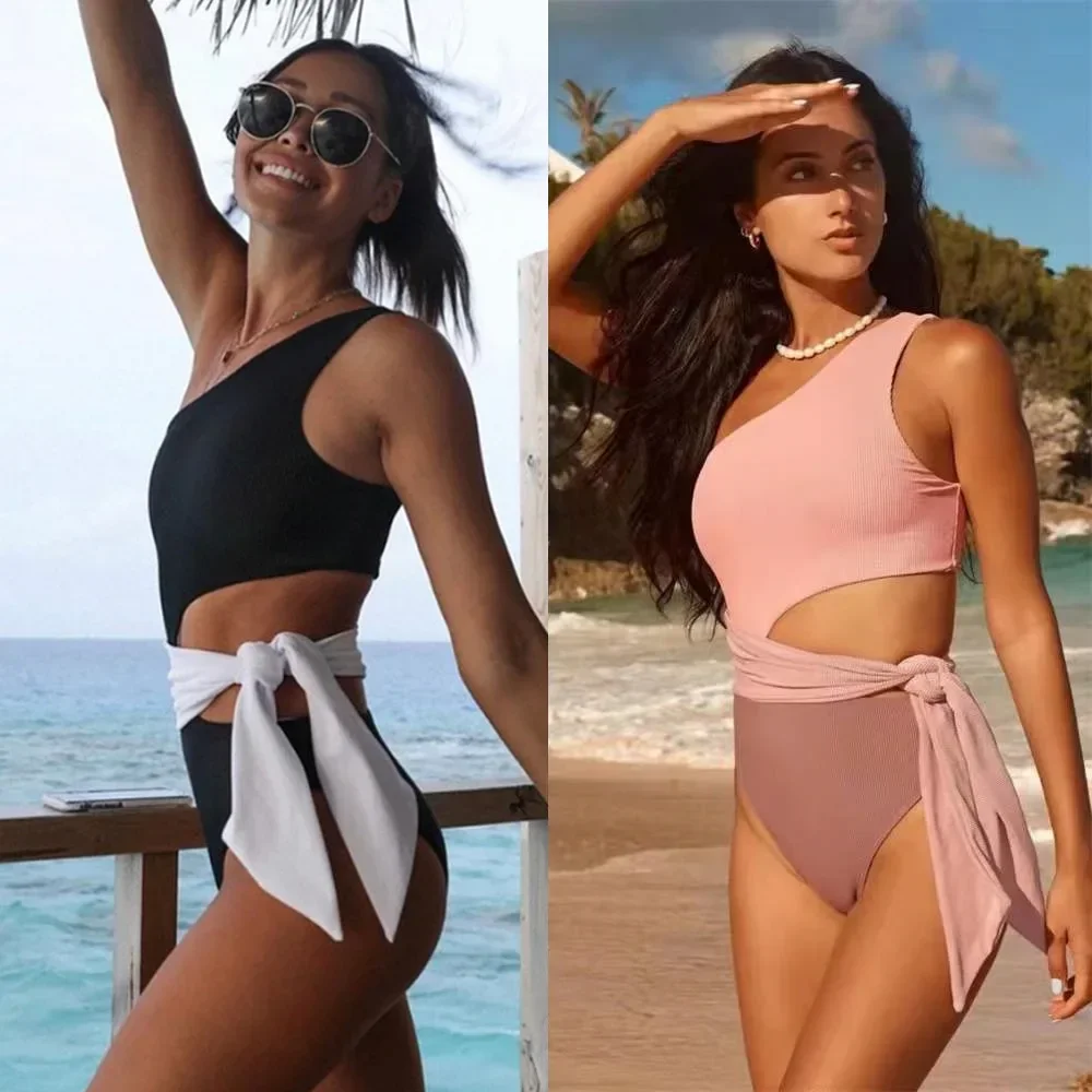 One-shoulder Swimsuit One Piece Swimsuit Print Halter Push Up Monokini Bathing Suit Bodysuit Beach Wear Female