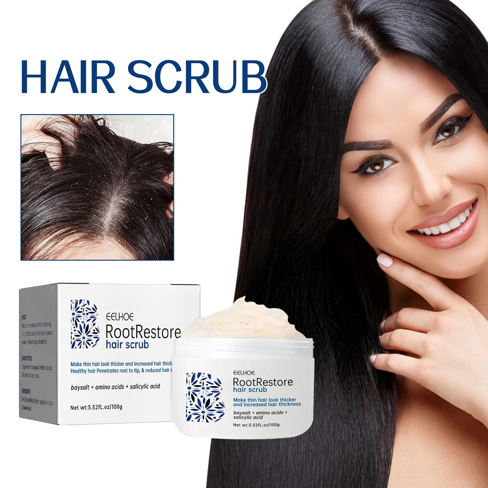 Eelhoe Hair Scrub, Promove o crescimento do cabelo, Limpa o couro cabeludo, Caspa Hidrata, Densa folículos capilares