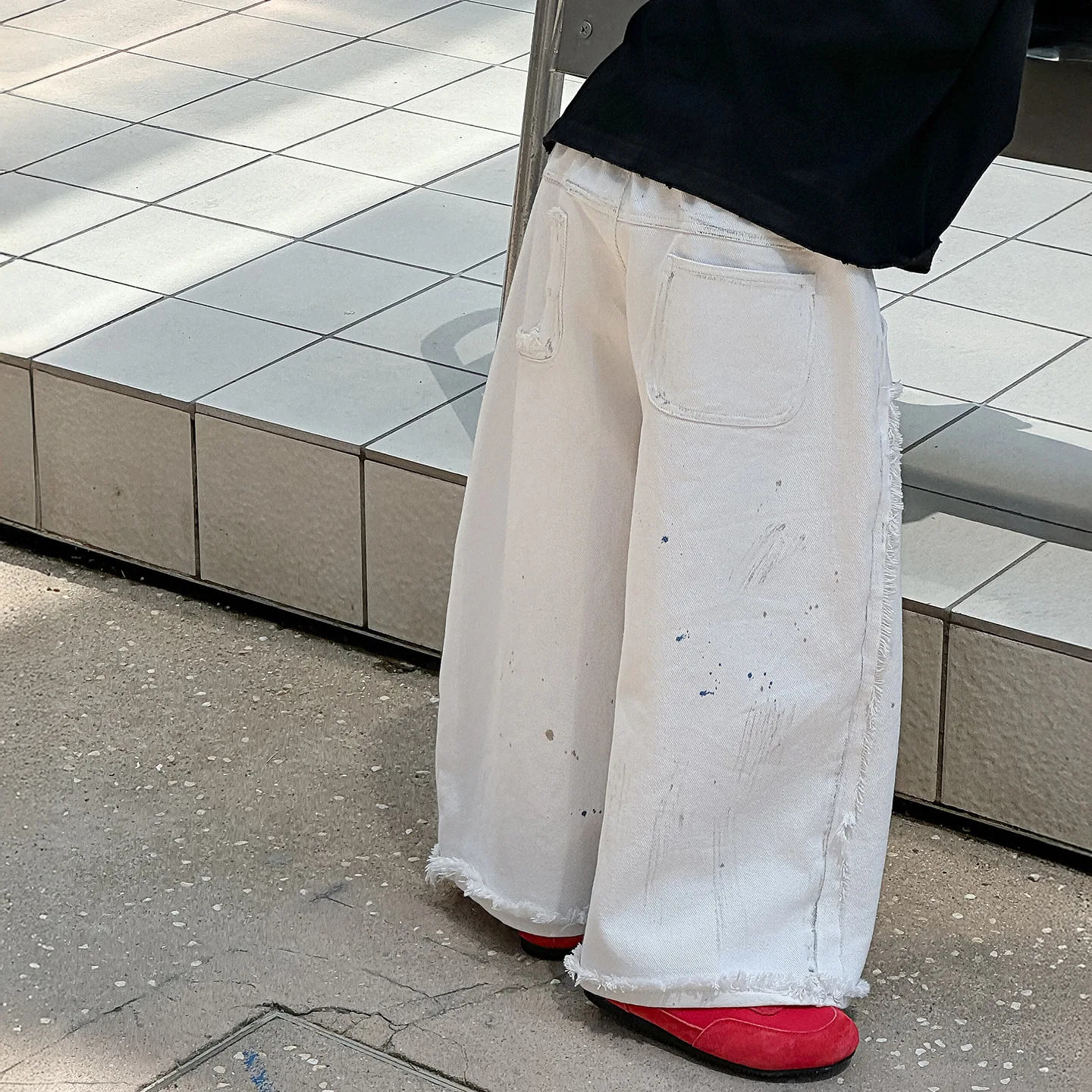 Boys Jeans Children Spring Autumn Korean 2025 New White Children Clothing Fringed Trendy Cool Loose Pants Casual Pants