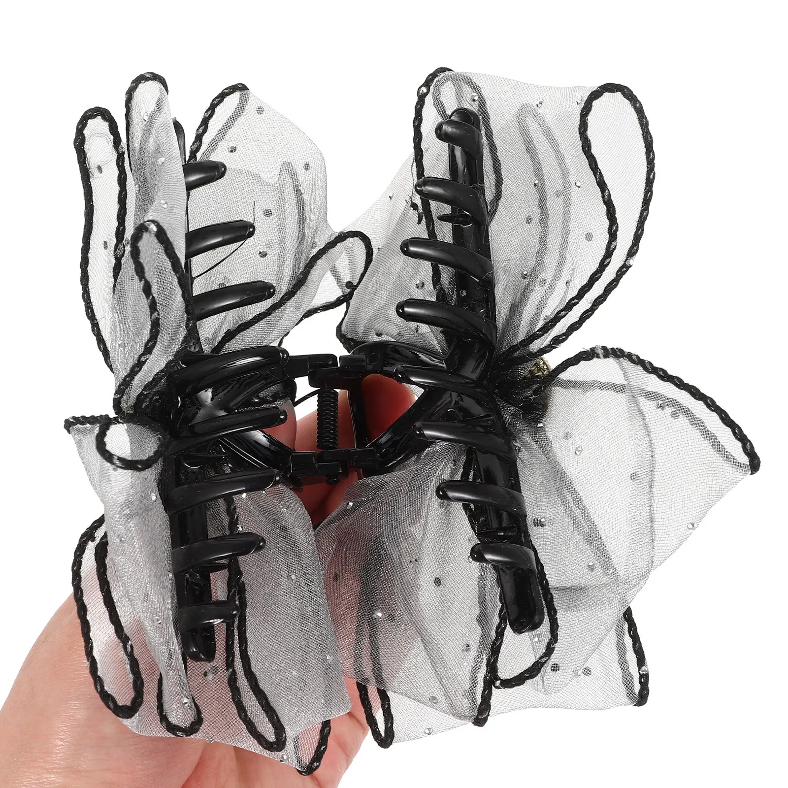 

Butterfly Hair Claw Clip Rhinestones Decorative Large Bowknot Fabric Comfortable Strong Hold Versatile Hair Types Styling