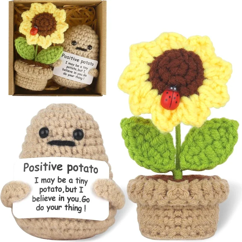 

2pcs Positive Energy Potato Hug Pocket Hand-Stitched Handmade Plush Wool Knitting Doll Card Warm Gifts Mother Friend Home Decor