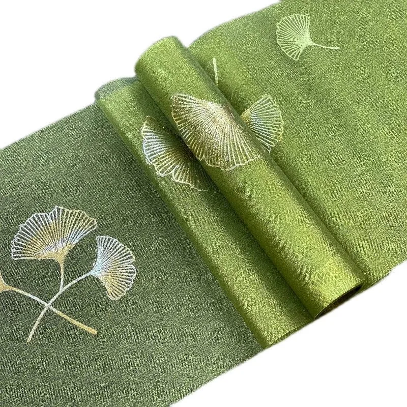 Waterproof Bronzing Ginkgo Pattern Tea Runner, Customizable High-End Fabric Table Mat, Oriental Zen Decor for Tea Ceremony