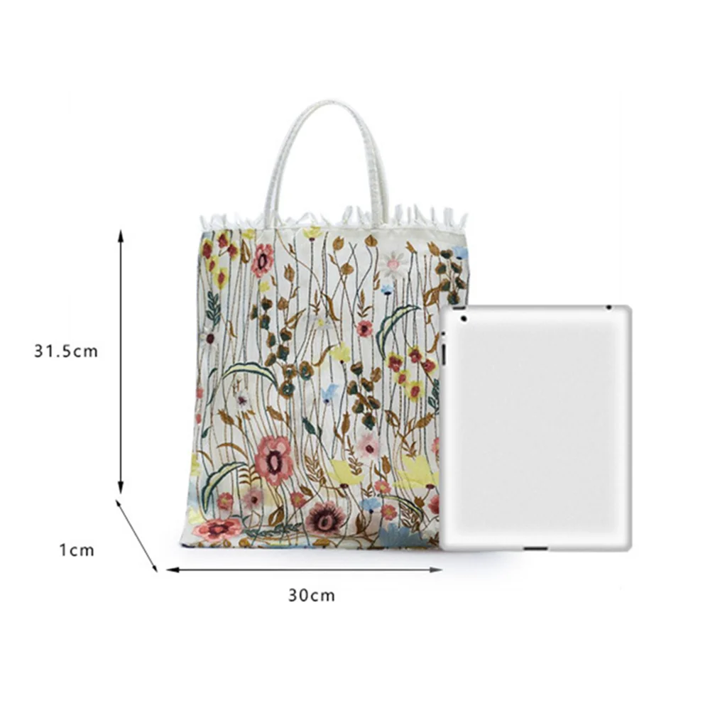 1Pc Fashion Tote Summer New Style Mesh Full Embroidery Flowers Clear Shoulder Bag Romantic Handbag Women\'s Eco Shopping Bag 2023