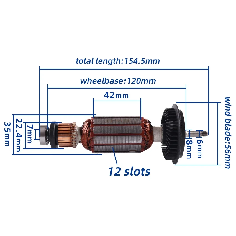 Anclaje de Rotor de armadura AC220-240V, recambio para Bosch GWS6-100 GWS6000 6600 6700 GWS 6-115 GWS6-115, amoladora angular, estator de Rotor