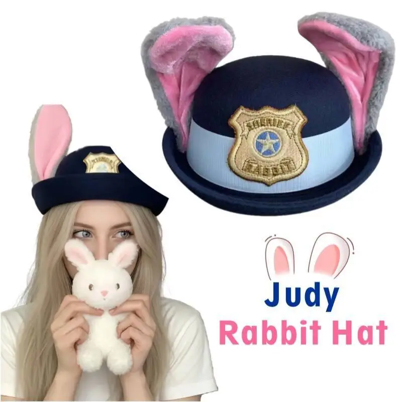 Judy – chapeau avec oreilles de lapin pliables, accessoires de Cosplay pour femmes et filles, Anime lapin policier, couvre-chef mignon, accessoires cadeau, nouvelle collection