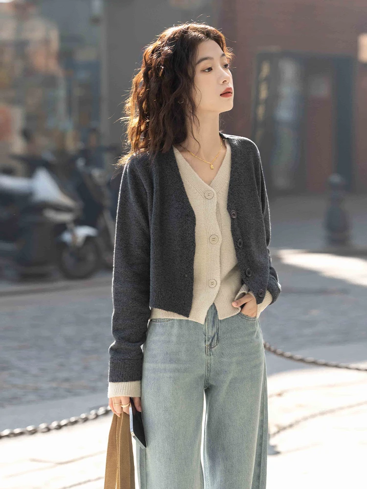 

SuMian Knitted Cardigan ort Svel V-Ne Women's Spring Autumn New Sle Simple ey Versatile Long Sve Top