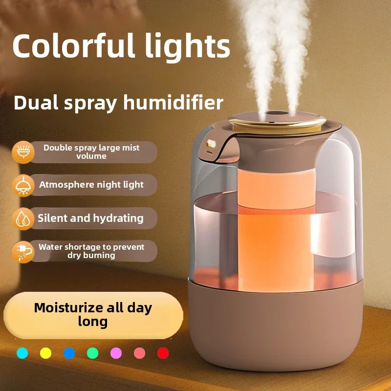 Humidificador de aire de doble boquilla, humidificador de escritorio para dormitorio, máquina de aromaterapia con pulverizador grande, purificador de lámpara colorida de ambiente