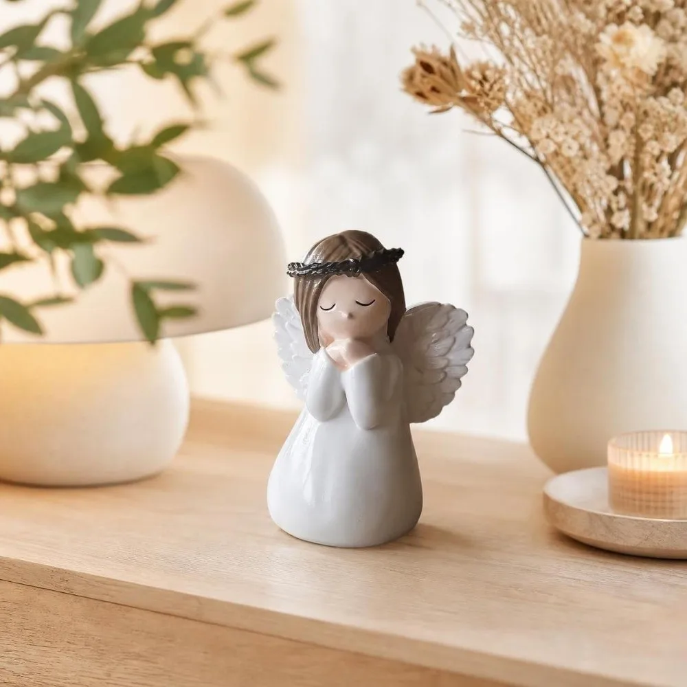 Resin Prayer Angel Statue Home Decor Creative Design Winged Angel Figurine Decorative Artwork Sweet Desktop Ornaments