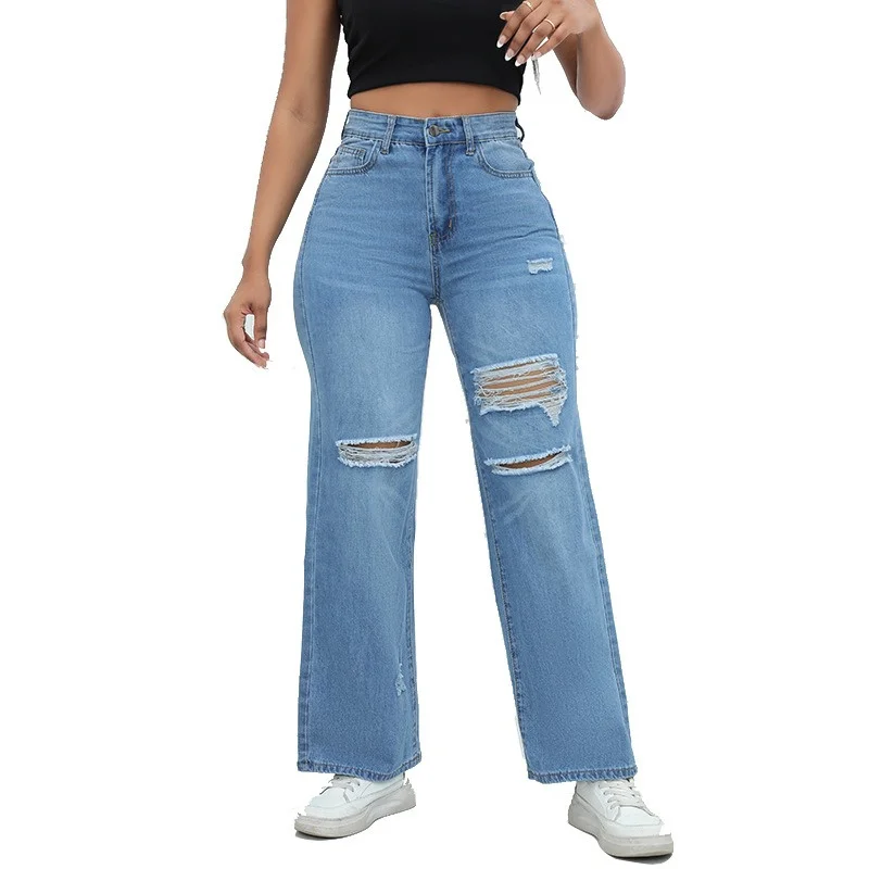 New Designer Women Broken Holes Jeans Tassel Bootcut Jeans Casual All-Match High Street Style Cropped Pants Commuter Denim Pants