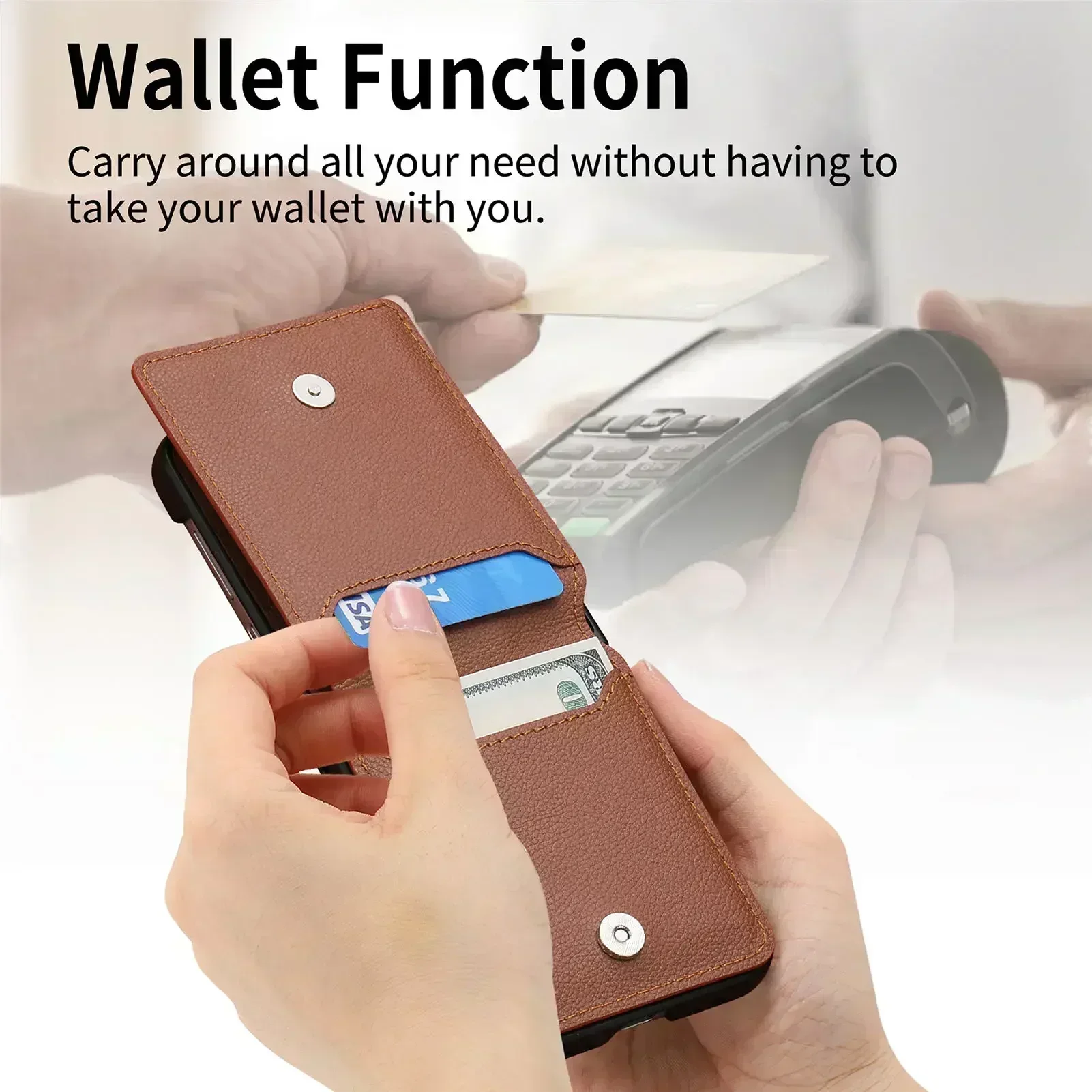 Wallet Phone Case For Samsung Z Flip 4 Finger Ring Card Holder Stand Shockproof Lychee Pattern PU Leather Cover For Z Flip 2 3 5