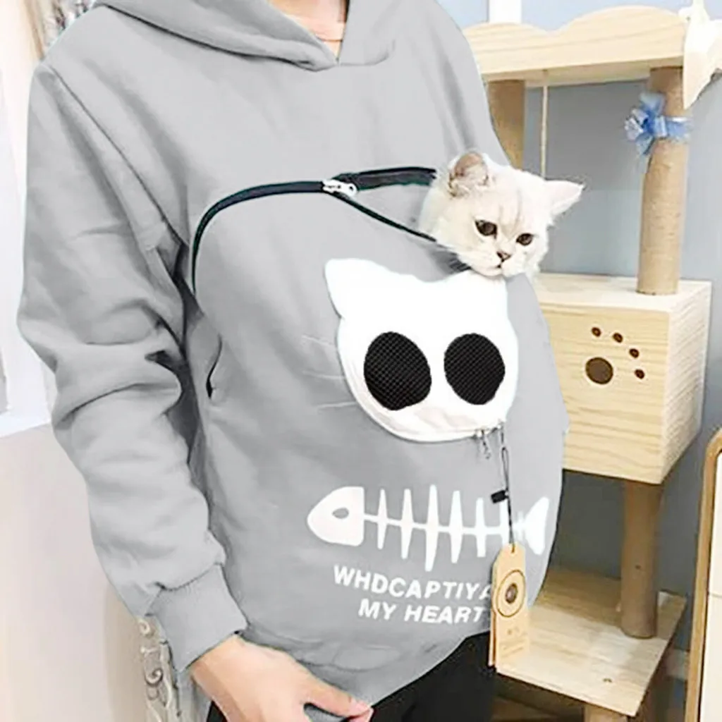 Sudadera con capucha canguro gato perro mascota mujeres espesar sudaderas con capucha jerseys bolsillo Animal oreja con capucha amantes de los gatos