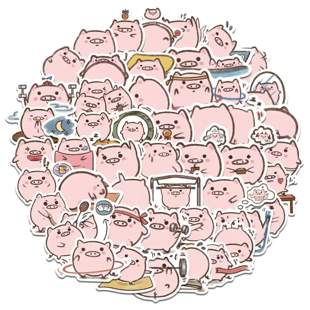 50PCS Cartoon Pig Stickers Kawaii Exercising Pig Stickers Mobile Phone Stickers Notebook Decorative Stickers