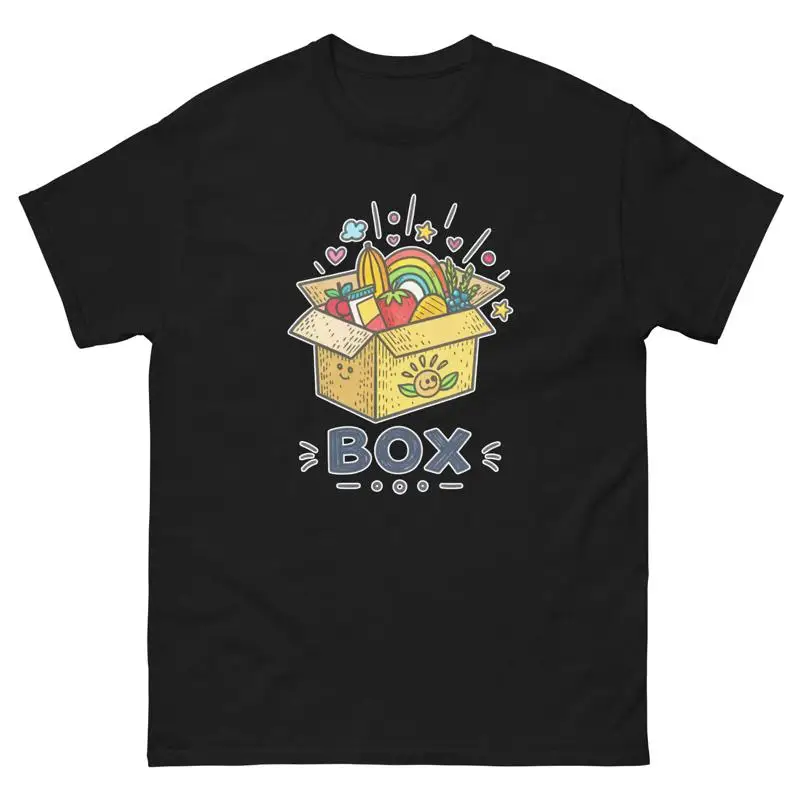 

Футболка с популярным изображением и предметом в коробке