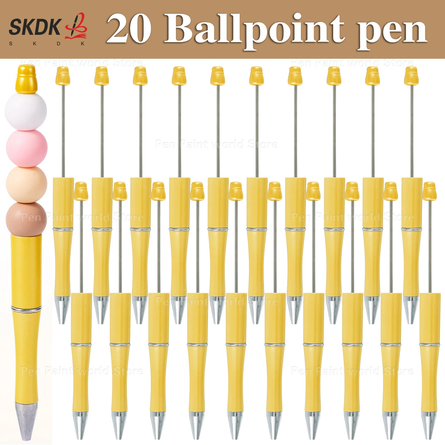 

20 шт. шариковая ручка с желтыми бусинами «сделай сам» — пластиковая ручка с бусинами в подарок для детей, подростков, офиса и рукоделия