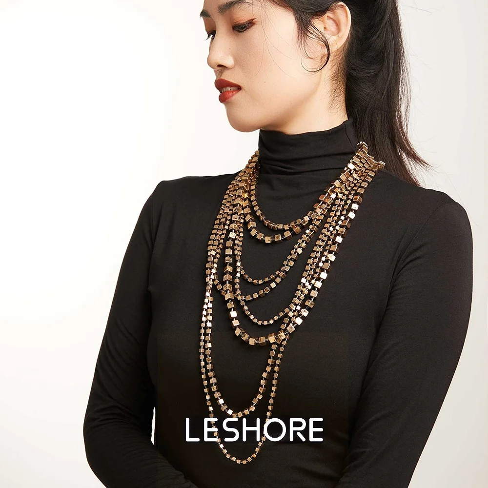 

LESHORE 2025 New Fashionable Retro Brown Handmade Beaded Women's Multi Layer Necklace Party Jewelry Gift Free Shipping