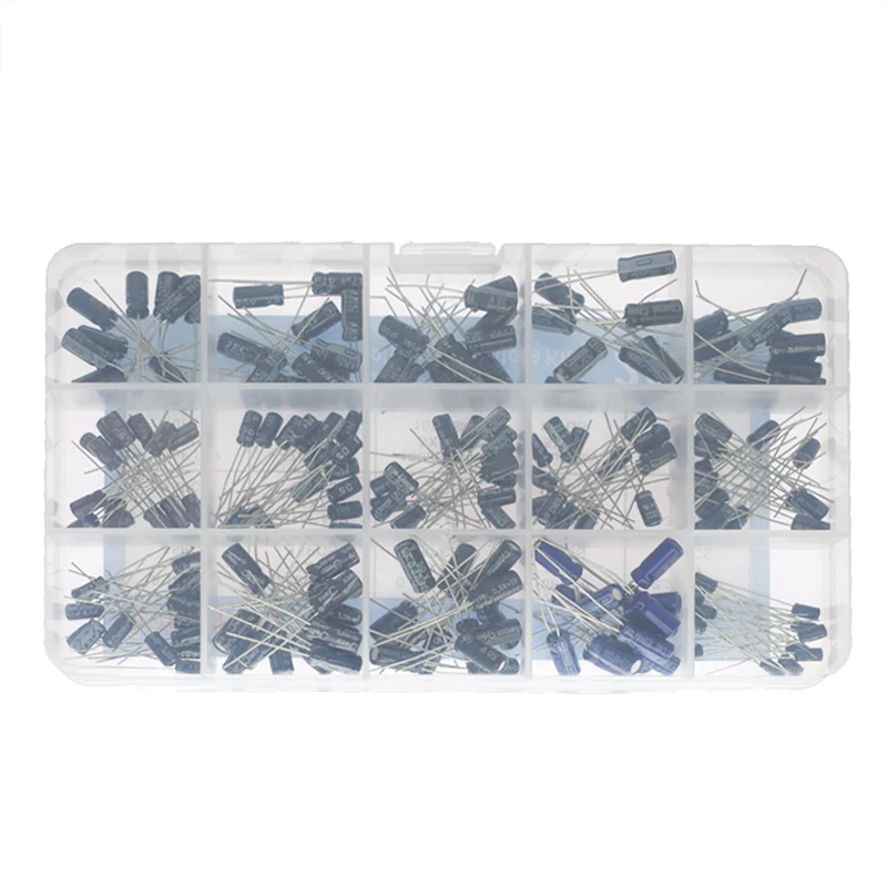 200pcs Radial Capacitors Set 15Values 10V 16V 25V 50V 0.1uF-220uF Electrolytic Capacitor Assortment Kit 0.22uf 2.2uf 100uf