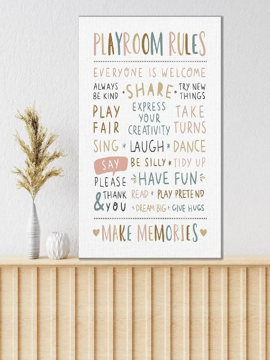 KEUSPI Playroom Rules Boho Neutral Colors Canvas Wall Art for Kids Bedroom Playroom Nursery Homeschool  x Inch  Gifts for Boys