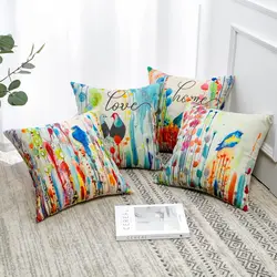 Pillow Cover Birds and Watercolor Splash Pattern Decoration Cushion Cover, Suitable for LivingRoom Sofa Decoration Cushion Cover