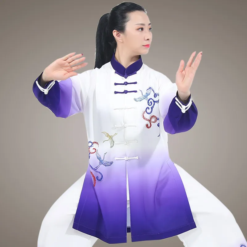 Fashion New Tai Chi Suit with Crane Pattern, Flowy Chinese Style Performance Wear, Spring/Summer Breathable Stretch Linen, Unise