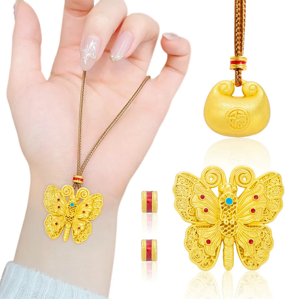

Hollowed-out fashion clothing accessories, diy Chinese butterfly auspicious bag accessories, sand gold jewelry pendants