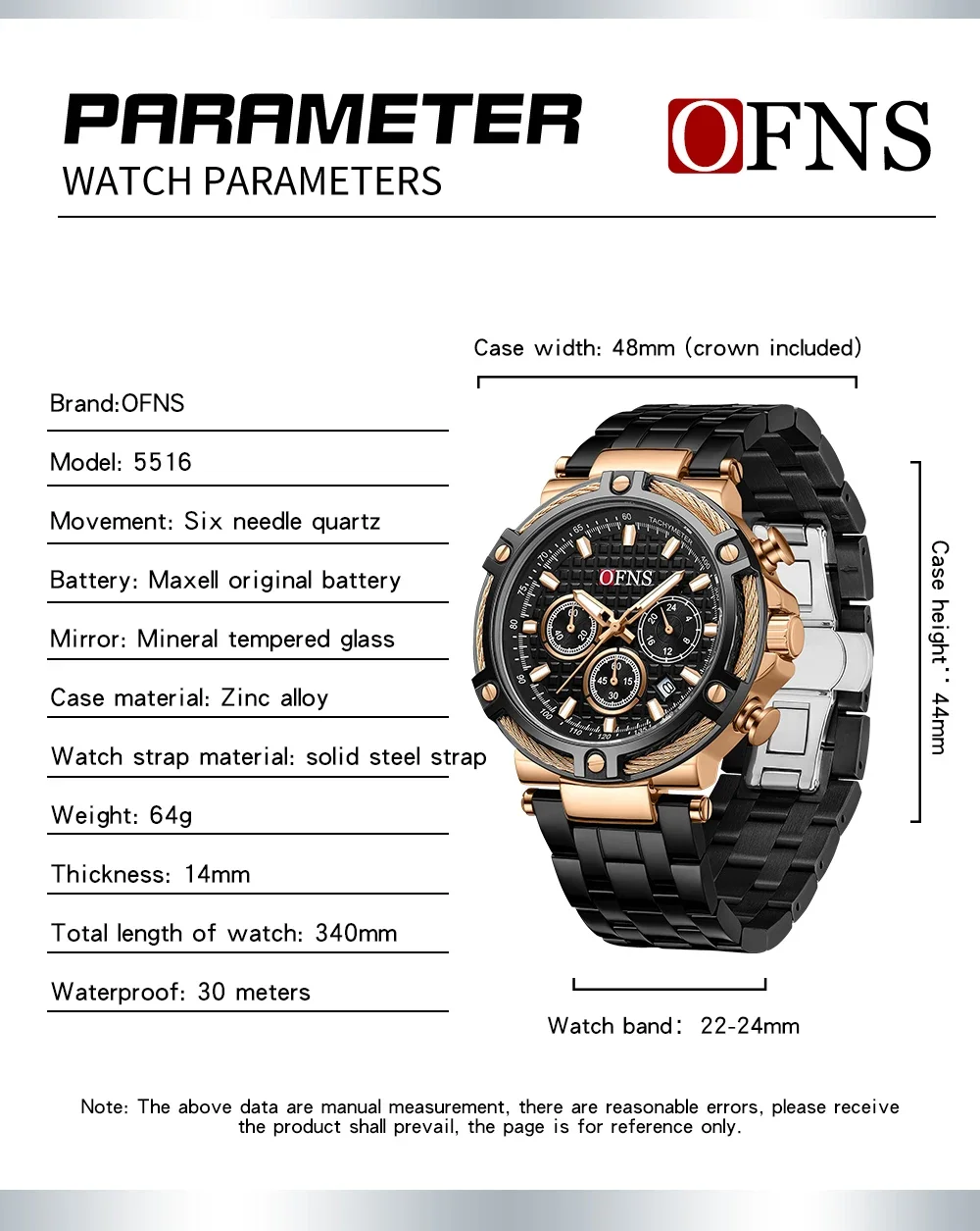 OFNS-Montre à quartz étanche pour homme, Six illac, multifonction, affaires, loisirs, sport, mode, nouveau, 2024, 5516