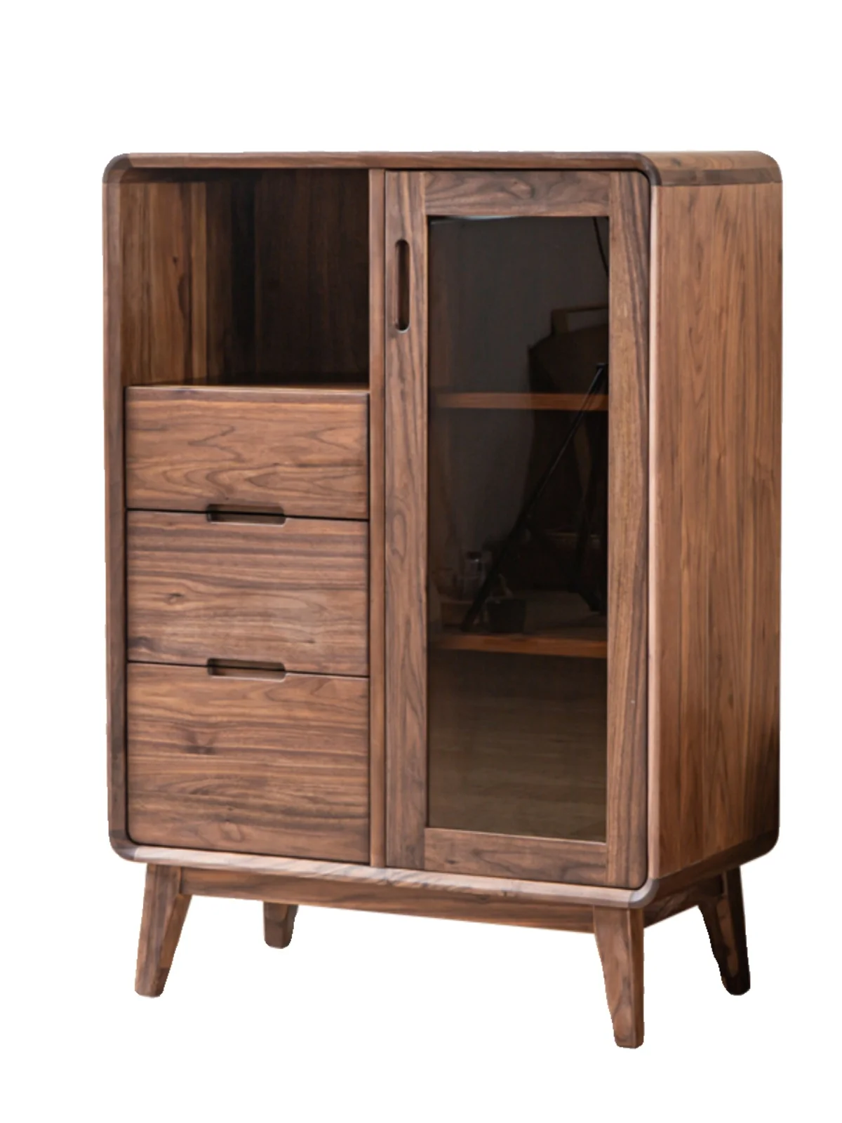 

North America Black Walnut Solid Wood Wine Cabinet Nordic Glass Door Log Sideboard Cabinet Simple Bookcase