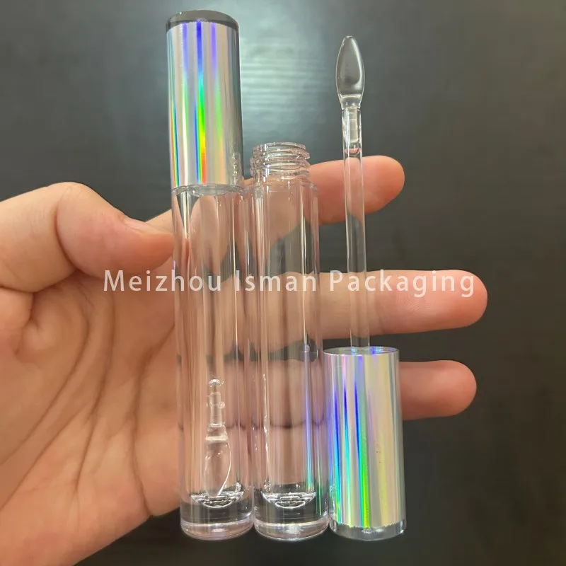 50Pcs Empty 5ml glitter holographic refillable lip gloss containers tube lipgloss packaging bottle with clear brush wand