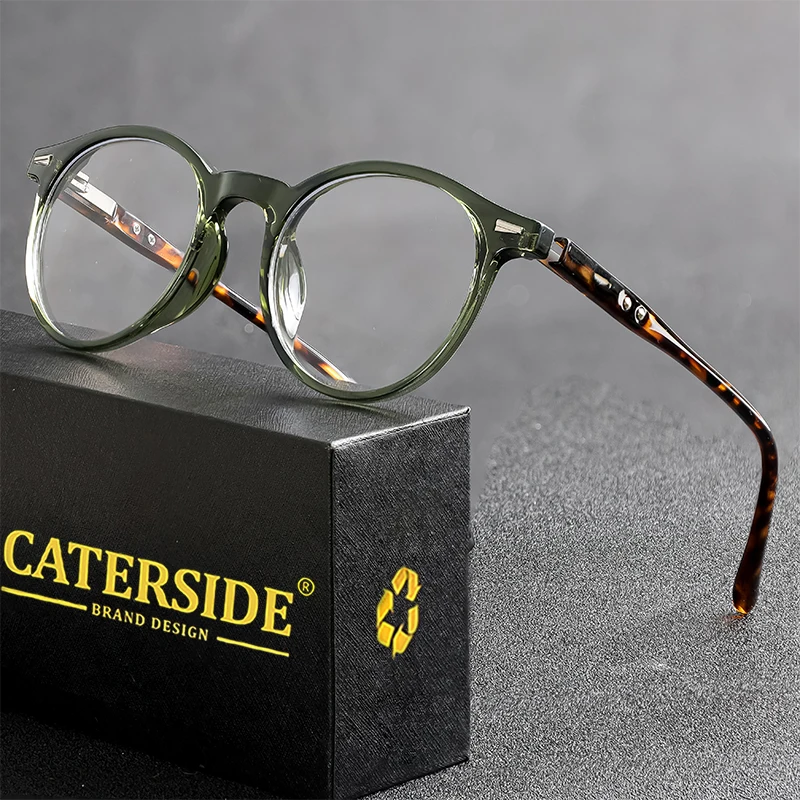 CATERSIDE-Retro Rodada Óculos Quadro para Homens e Mulheres, Personalizado, Inserção Núcleo, Templo Óculos, Daily Business Eyewear, Óptico, Novo