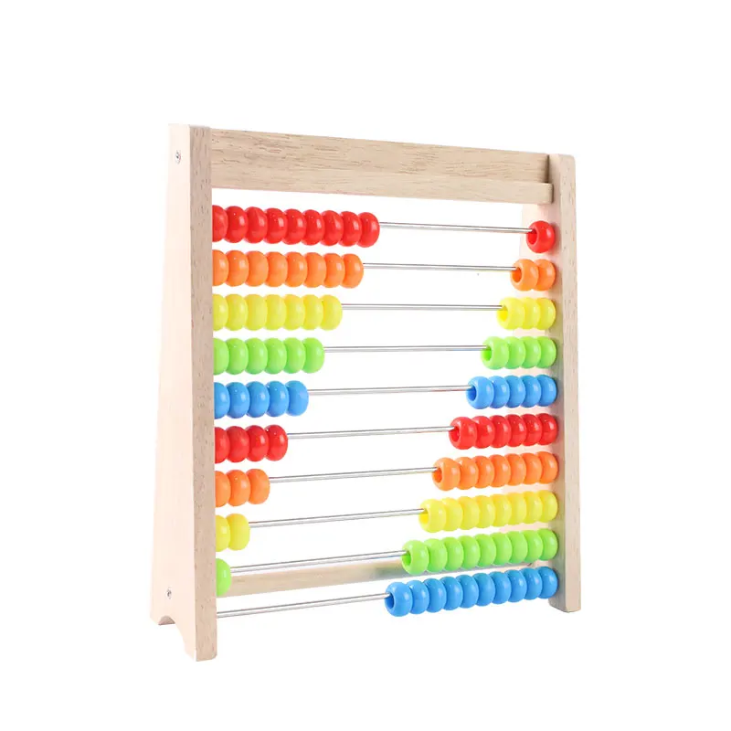 Houten tellen speelgoed telraam Montessori onderwijs wiskunde speelgoed kinderen regenboog tellen kralen optellen aftrekken bediening leren