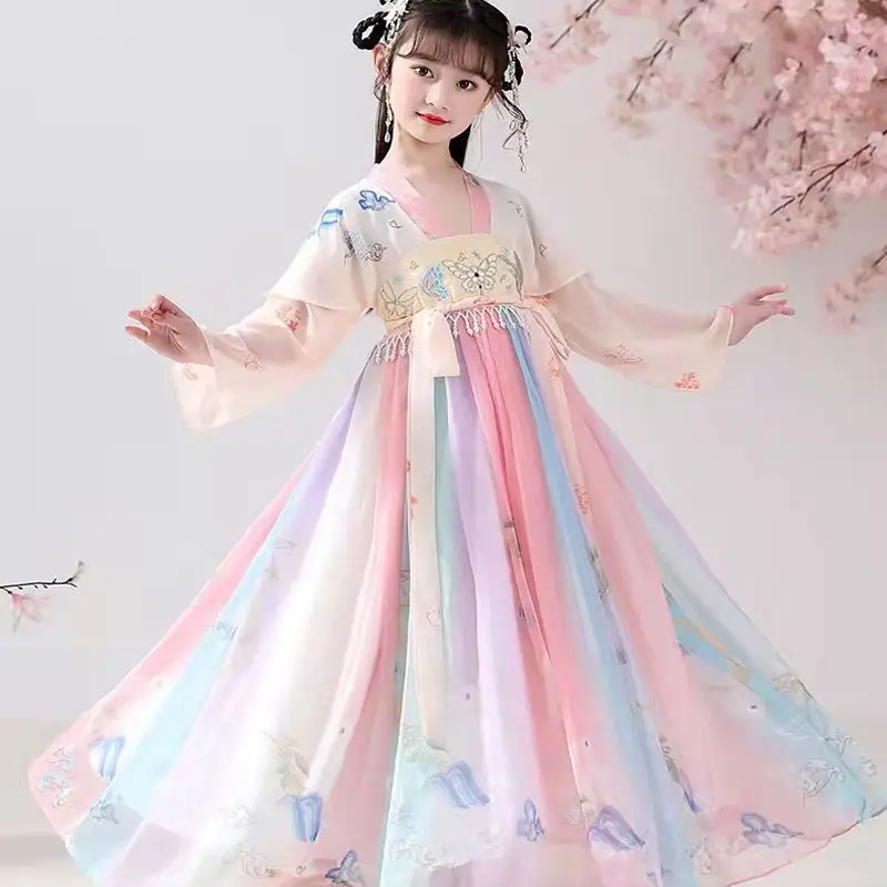 Ancient Costume Super Fairy Girl's Skirt Hanfu Children's Women's Suit Chinese Style Dress Spring, Autumn and Summer New