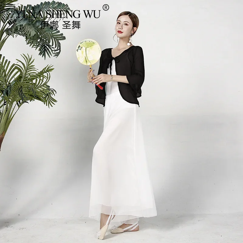 Chinesisches klassisches Tanzkostüm für Damen, Folk-Oberteil mit ausgestellten Ärmeln, lange Hosen, professionelles Übungsoutfit für Darsteller