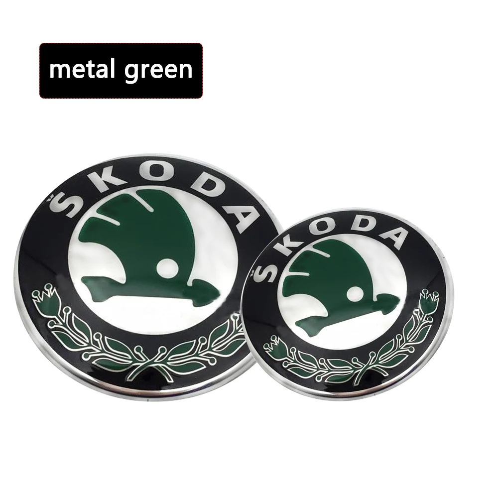 2 Stücke 80 MM/90 MM 3D Auto Emblem Abzeichen Haube Vorne Hinten Stamm Logo Für Skoda Fabia 1 2 Octavia a7 RS Superb Schnelle Yeti Karoq Vision