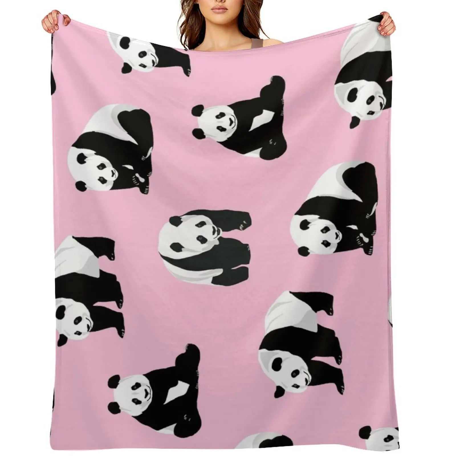 

Multiple Pandas on Pink Background Throw Blanket anime Bed Retros Hairy Blankets