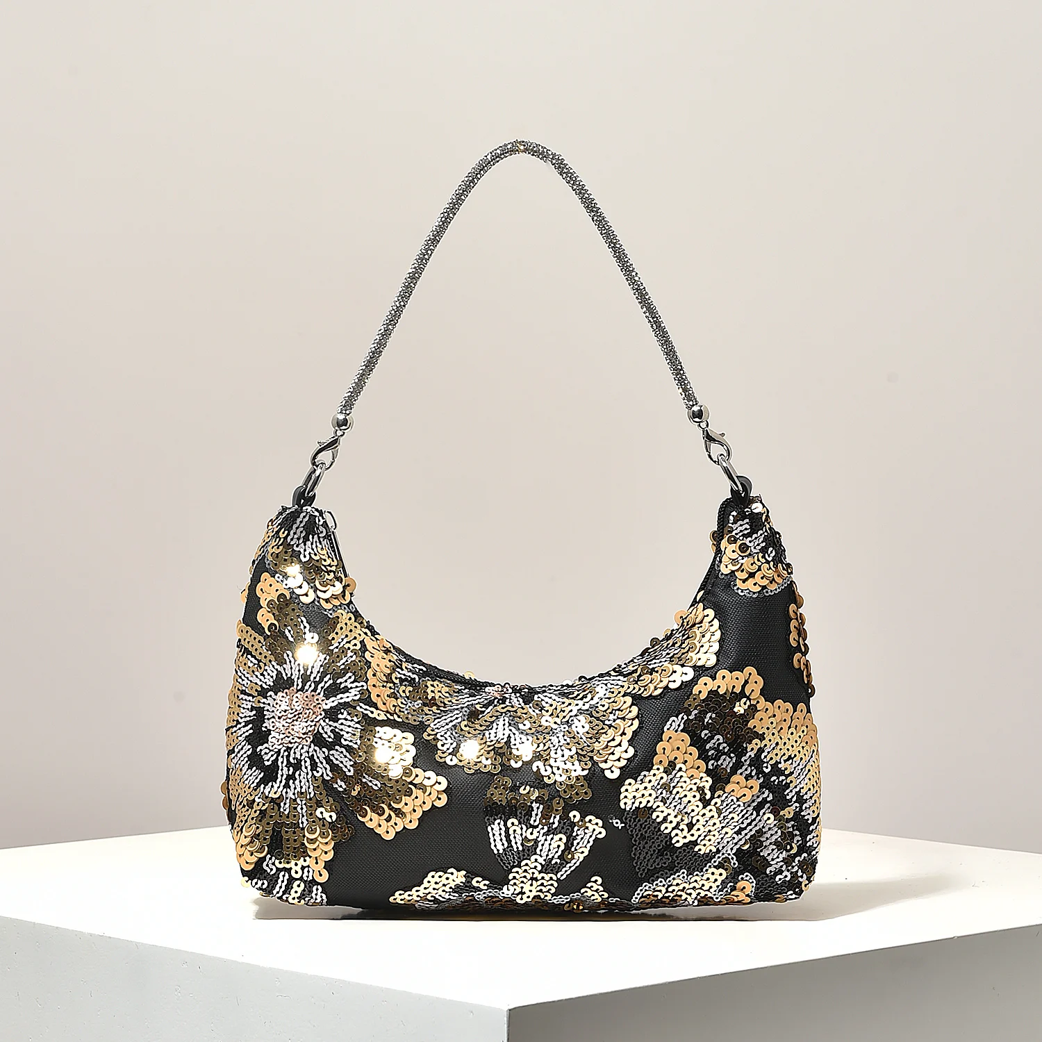 Schultertasche, Blumenmuster, Pailletten-Tasche, Stickerei, Gala-Abend, Party-Outfits, Abschlussball-Tasche, Hochzeitsartikel, Elegant, Valentinstag, Zufälliges Muster – Detail 28