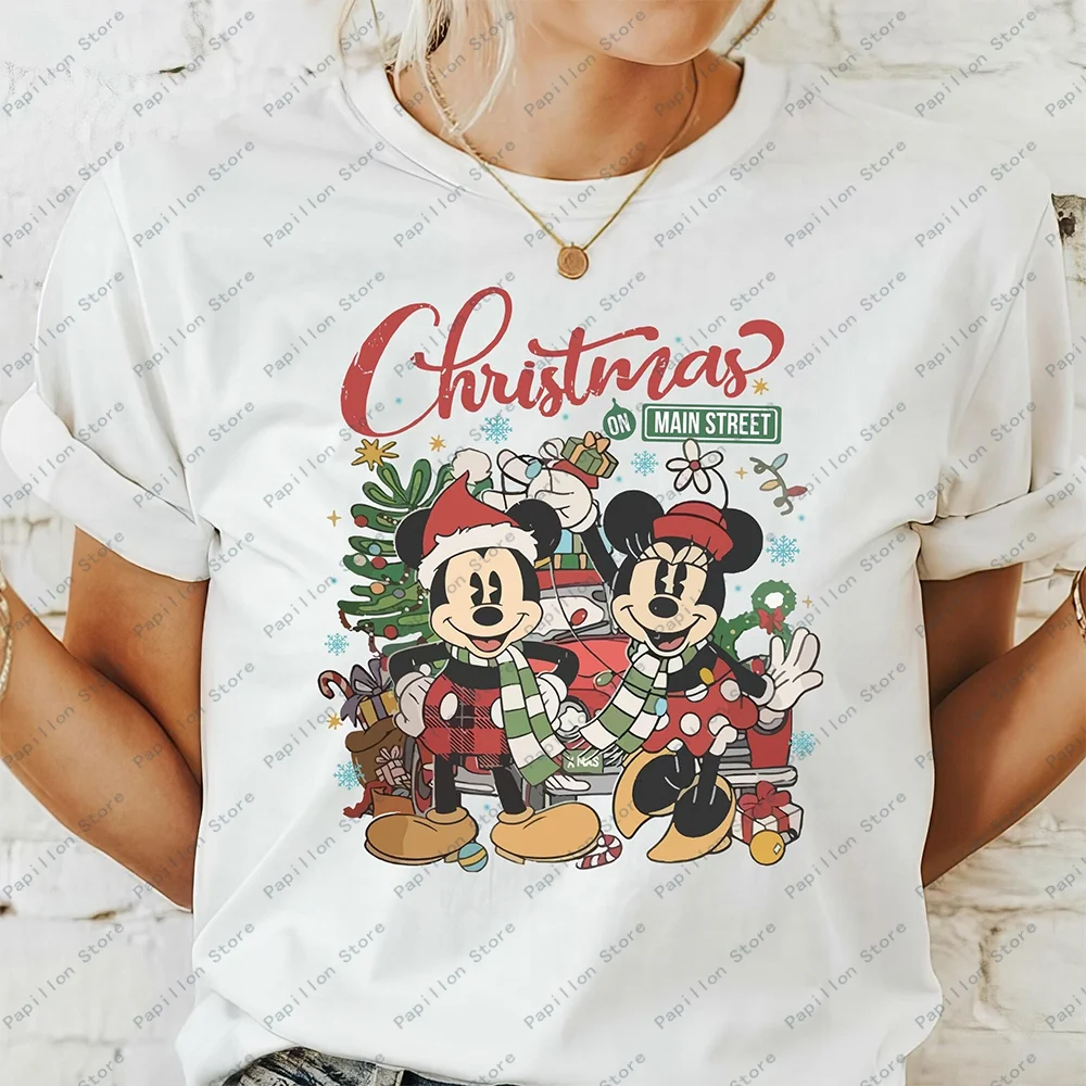 Comfort Colors Vintage Mickey Minnie Disney Girls Tops Main Street Cotton Shirt Disney Christmas Tee Tree Merry Party Gift Hot