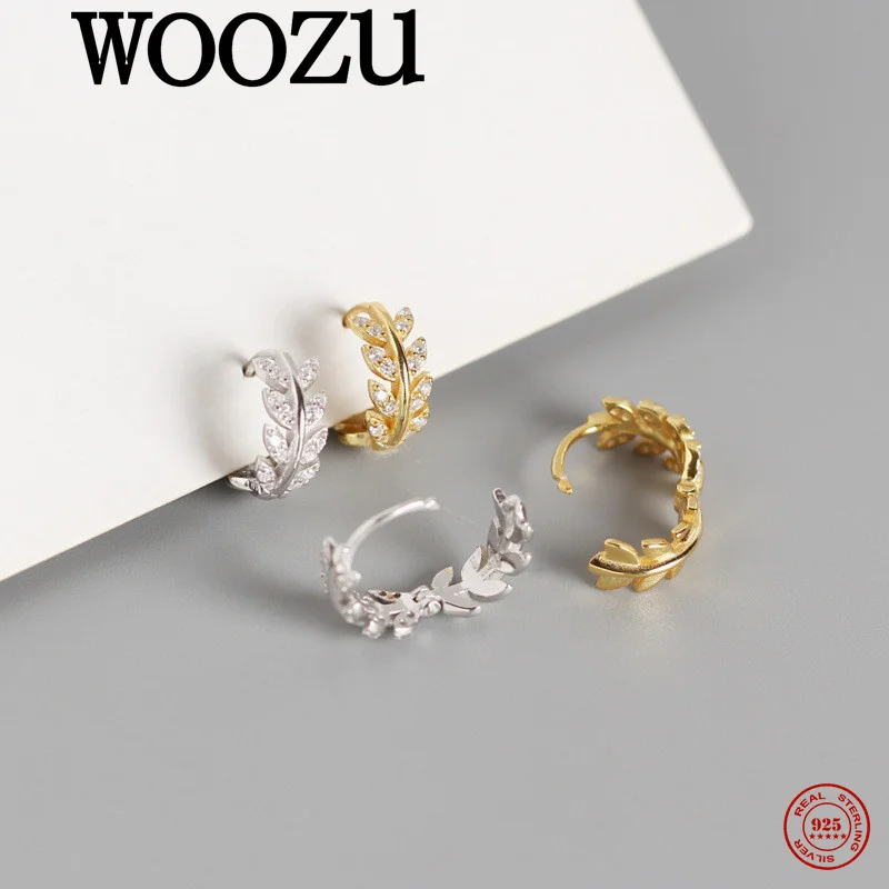 

WOOZU стерлингового серебра 925 пробы, милые нежные сладкие листья, односторонние серьги с цирконом для женщин, вечерние ювелирные изделия, серьги с веткой дерева