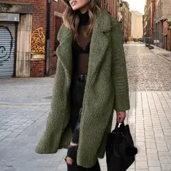 American Cross Border Foreign Trade Popular Long Sleeve Lapel Women's Long Coat Plush Top