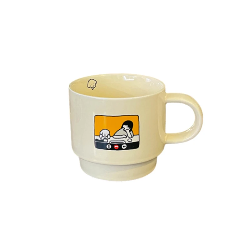 Cartoon Puppy Ceramic Coffee Cup Korean Retro Ins Cream Mug Simple Household Couple Ceramic Cup Water Cup