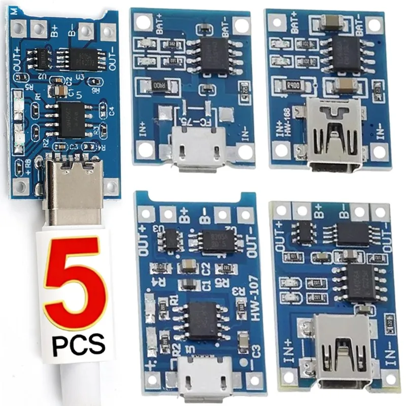 Модуль зарядного устройства для литиевых аккумуляторов 18650 TP4056 5В 3А Micro/Type-C/Mini с защитой, двойные функции, Li-ion, 1/5 шт.