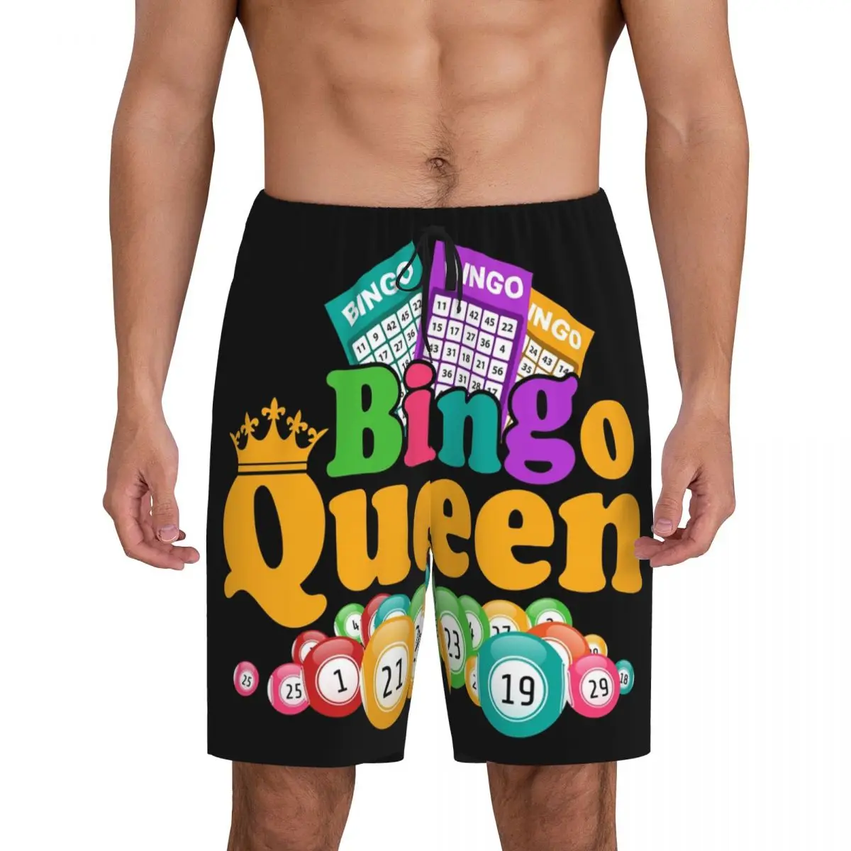 

Custom Printed Men's Bingo Queen Game Lover Pajama Shorts Sleep Pjs Sleepwear Bottoms with Pockets