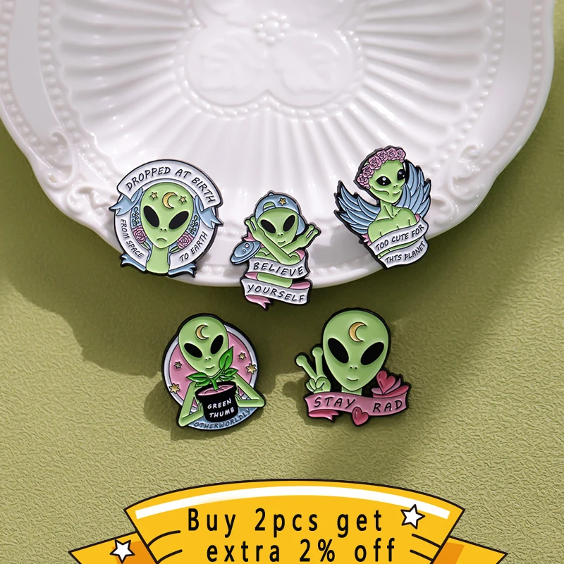 Believe Yourself Enamel Pins Custom Alien Inspirational Quotes Brooches Lapel Badges Funny Banners Jewelry Gift For Friends