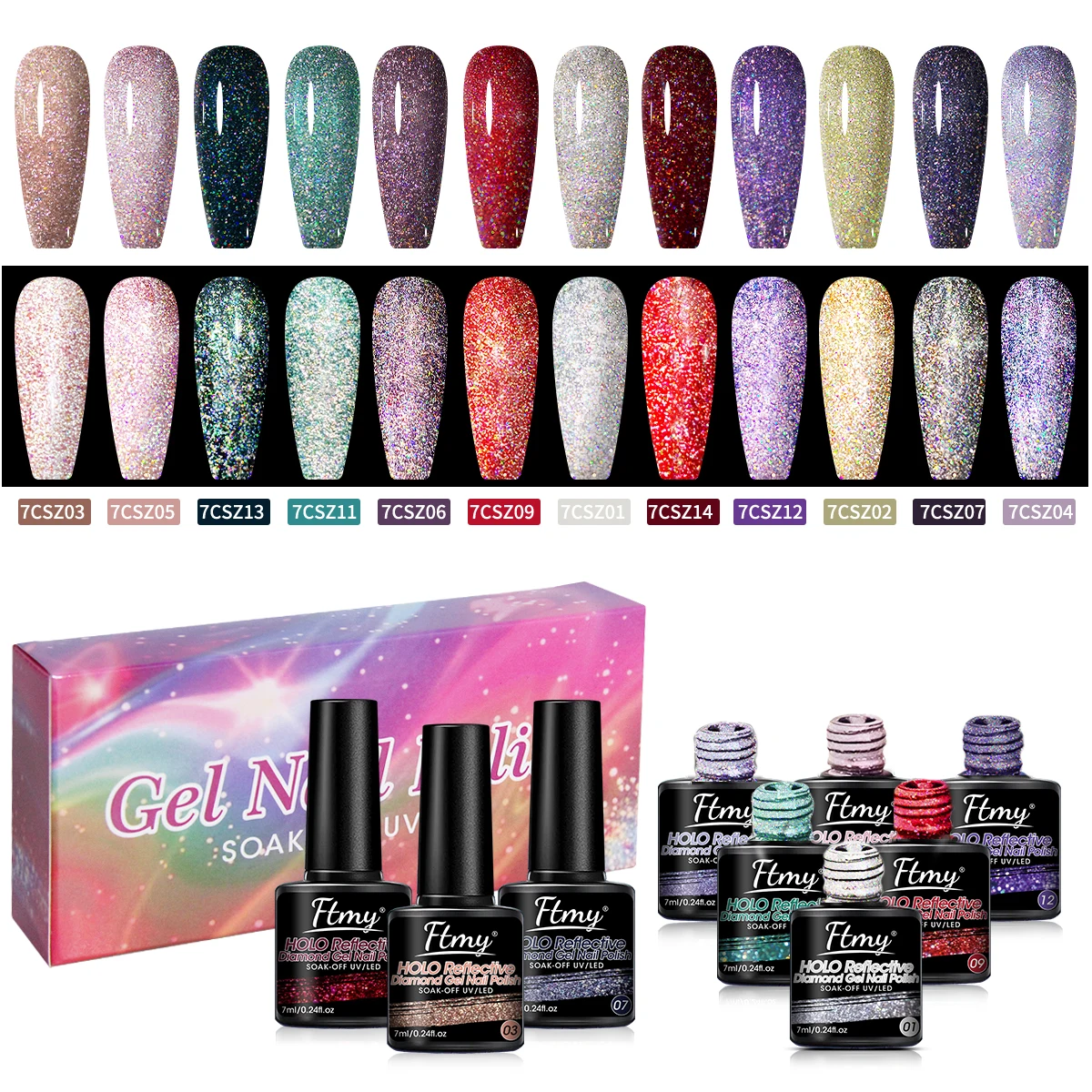 طقم طلاء أظافر جل 12 قطعة، لون لامع للربيع والصيف وردي أرجواني لامع لافندر شامبانيا، أظافر برايمر لامعة غير لامعة #1