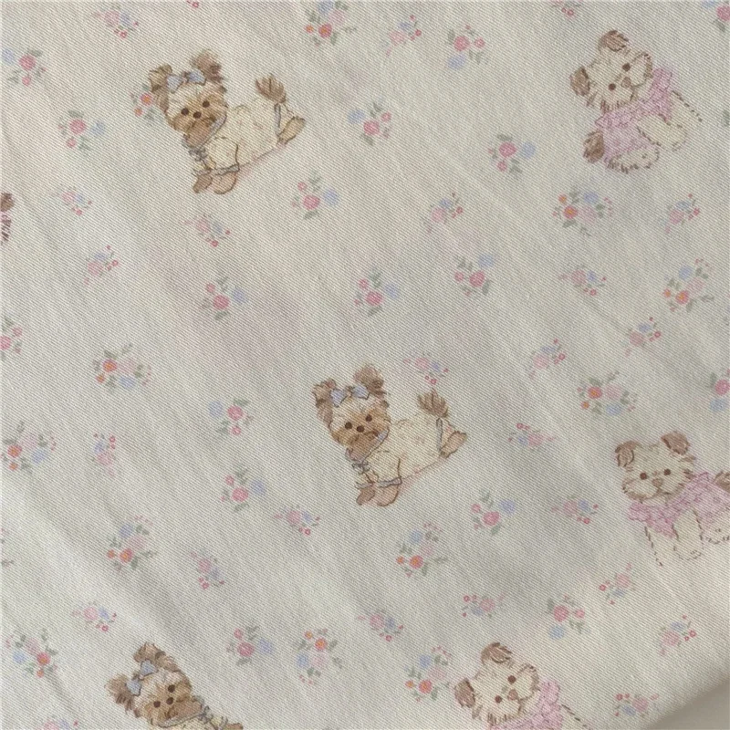 

Handmade Fabric Pure Cotton Twill Cartoon Puppy Yorkshire Rose Fabric Handmade Book Clothes Skirt Shirt Sheet Thin Cotton